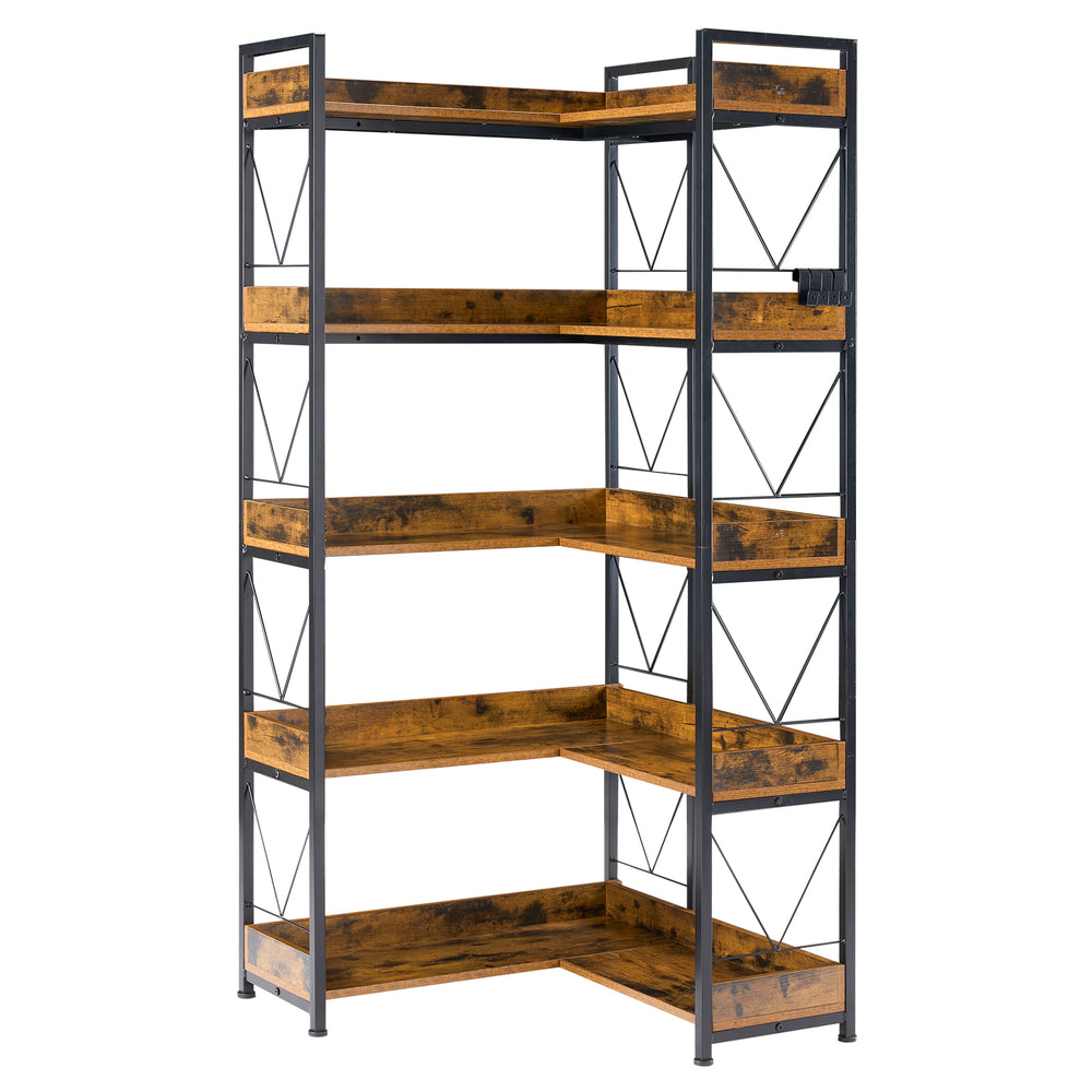 Sweetcrispy 65" 5-Tier L-Shaped Corner Shelf with Metal Frame