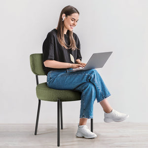 SWEETCRISPY Dining Chairs, Upholstered with Boucle Fabric, Ergonomic Backrest, Matte Black Metal Legs