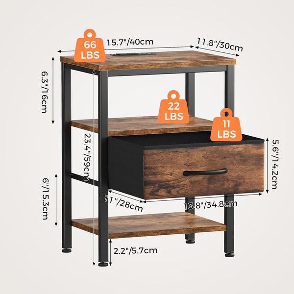 Sweetcrispy Adult 1-Drawer Nightstand with Charging Station, USB & Type-C Ports, Metal Frame