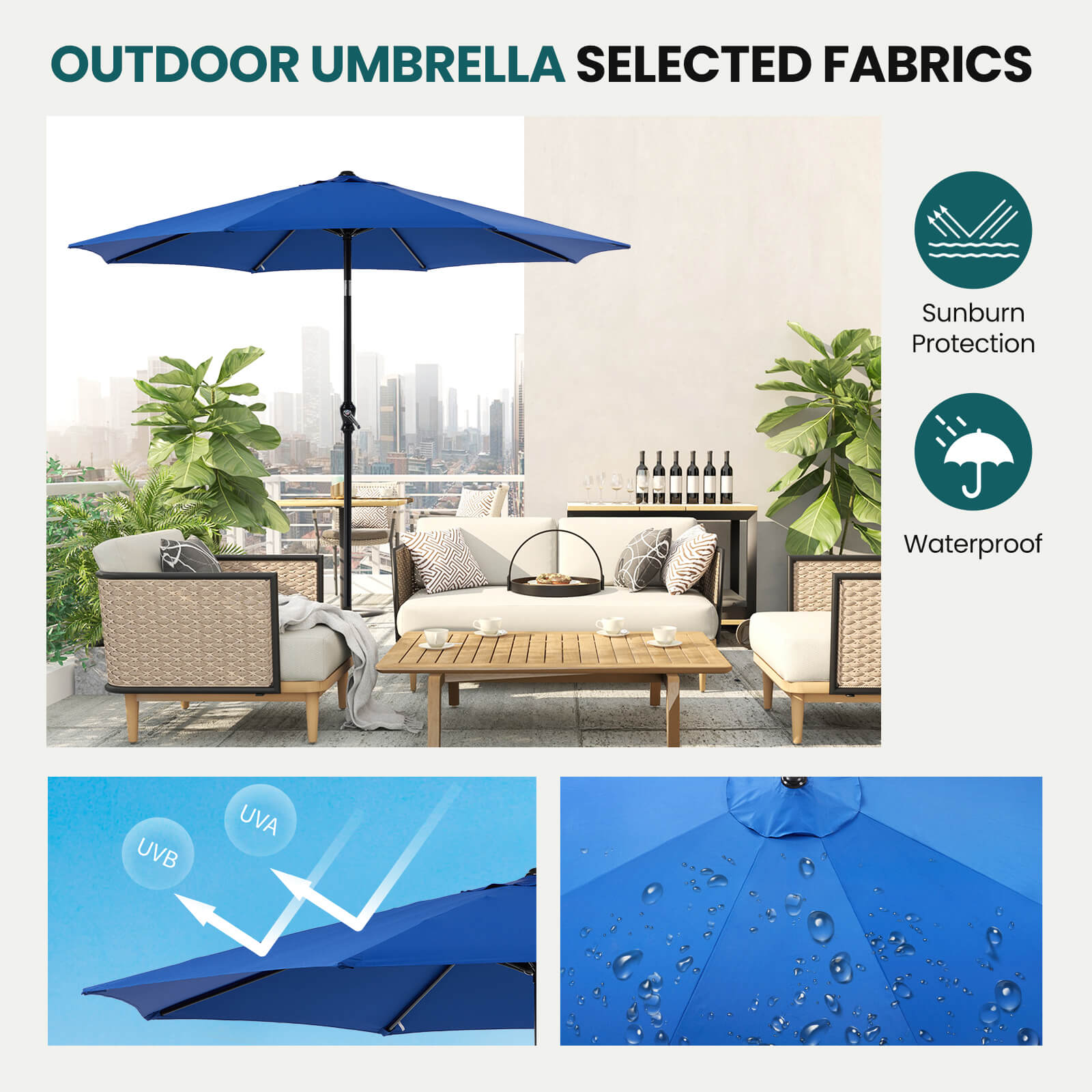 Sweetcrispy Patio Sunshade, 9 Feet with 8 Bones for Patios, Pools