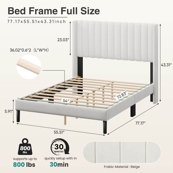 Sweetcrispy Upholstered Platform Bed Frame，Modern Accent Indoor Bedroom Furniture