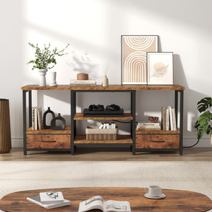 Sweetcrispy TV Stand with 2 Fabric Drawers & Adjustable Shevles  for Living Room