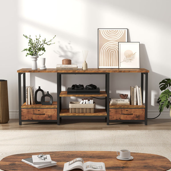 Sweetcrispy TV Stand with 2 Fabric Drawers & Adjustable Shevles  for Living Room