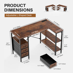Sweetcrisppy L-Shaped Computer Desk with 3 Drawers and Power Outlets
