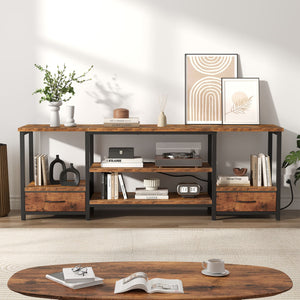 Sweetcrispy TV Stand with 2 Fabric Drawers & Adjustable Shevles  for Living Room