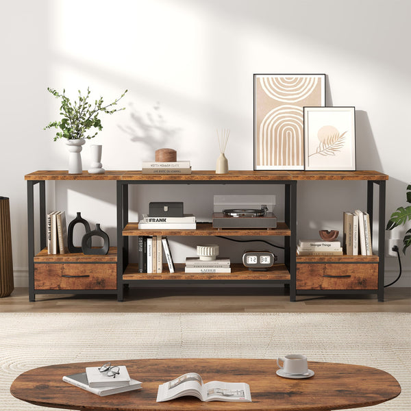 Sweetcrispy TV Stand with 2 Fabric Drawers & Adjustable Shevles  for Living Room