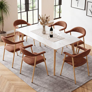 Sweetcrispy Linen-Upholstered Ergonomic Dining Chairs Set of 2