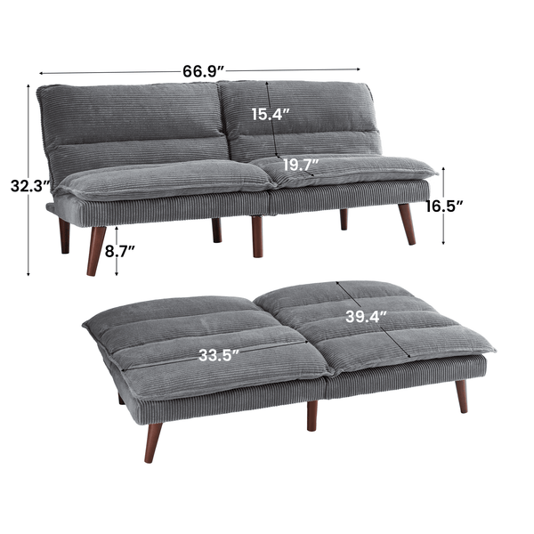 Sweetcrispy Corduroy Convertible Futon Sofa Bed for Living Room & Small Spaces
