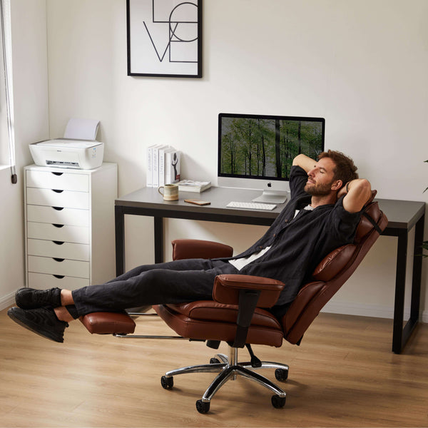 Sweetcrispy Computer Chair Leather with Leg Rest for Office