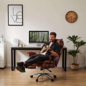 Sweetcrispy Computer Chair Leather with Leg Rest for Office