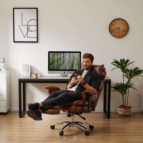 Sweetcrispy Computer Chair Leather with Leg Rest for Office