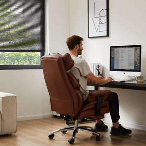 Sweetcrispy Computer Chair Leather with Leg Rest for Office