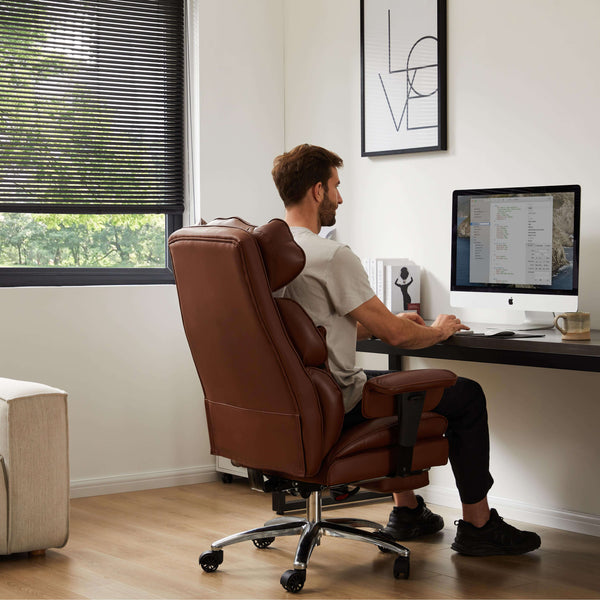 Sweetcrispy Computer Chair Leather with Leg Rest for Office