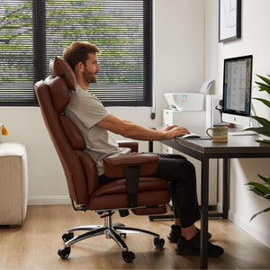 Sweetcrispy Computer Chair Leather with Leg Rest for Office