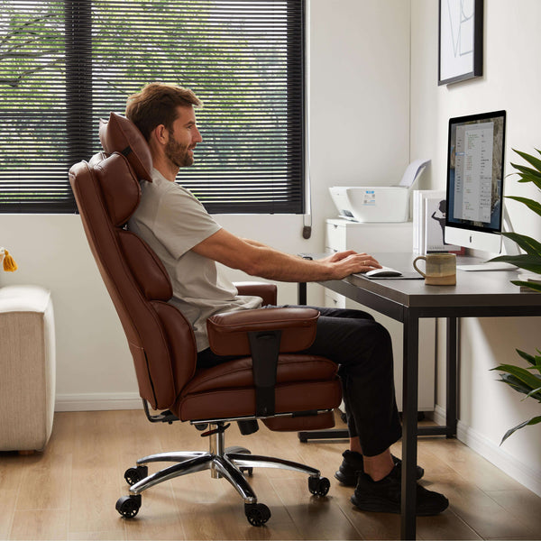 Sweetcrispy Computer Chair Leather with Leg Rest for Office