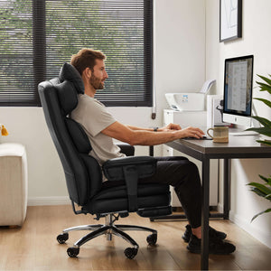 Sweetcrispy Computer Chair Leather with Leg Rest for Office