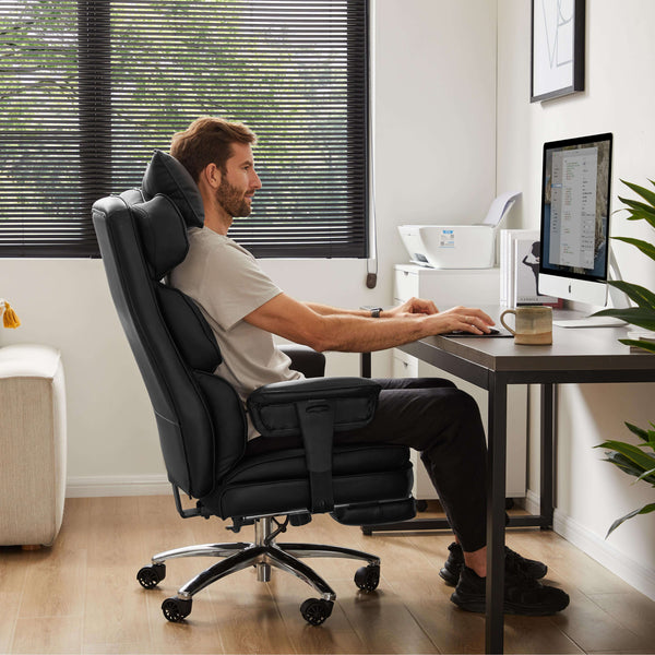 Sweetcrispy Computer Chair Leather with Leg Rest for Office