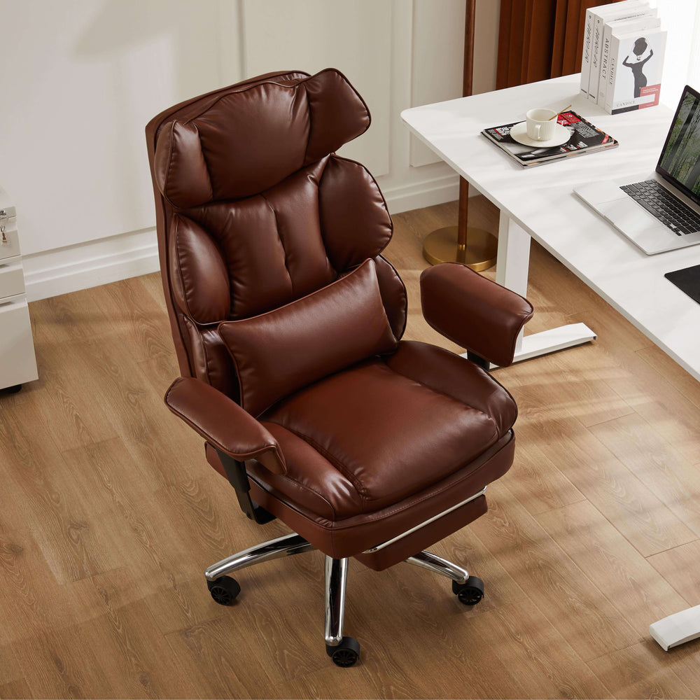 Sweetcrispy Computer Chair Leather with Leg Rest for Office