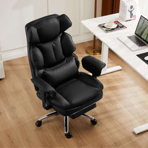 Sweetcrispy Computer Chair Leather with Leg Rest for Office
