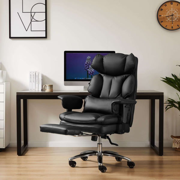Sweetcrispy Computer Chair Leather with Leg Rest for Office