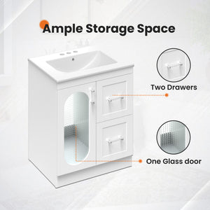 Sweetcrispy Freestanding Bathroom Vanity with Sink, 1 Door and Multiple Drawers