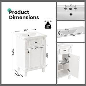 Sweetcrispy Freestanding Bathroom Vanity with Sink, 1 Door and Multiple Drawers