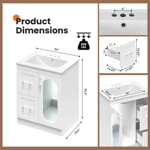 Sweetcrispy Freestanding Bathroom Vanity with Sink, 1 Door and Multiple Drawers