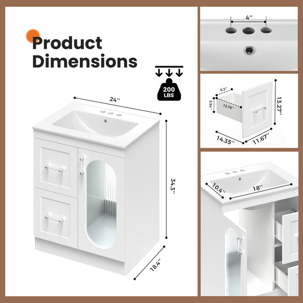 Sweetcrispy Freestanding Bathroom Vanity with Sink, 1 Door and Multiple Drawers