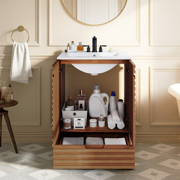 Sweetcrispy 24" Rustic Bathroom Vanity with Sink, 2 Doors and 1 Drawer