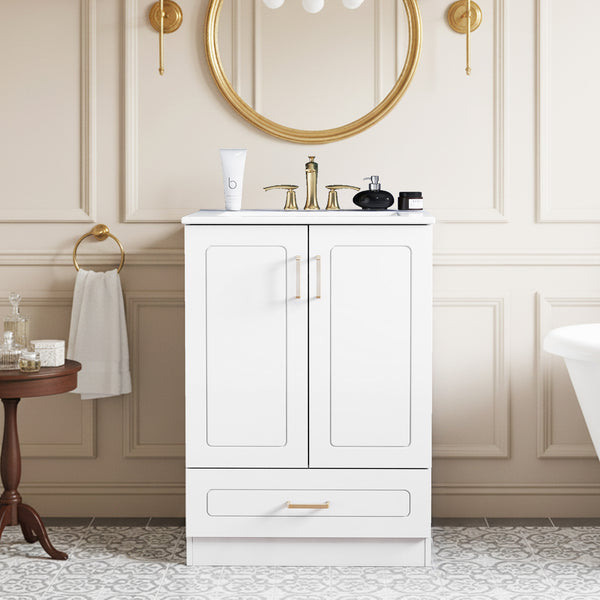 Sweetcrispy Modern Bathroom Vanity Cabinet with Sink, 2 Door and Multiple Drawers