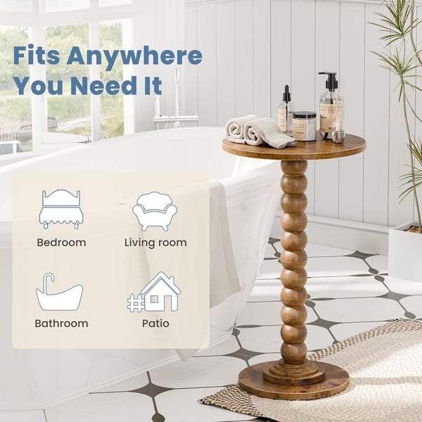 Sweetcrispy Round Side Table, Compact Wood Accent End Table with Waterproof Top for Sofa, Bedside, Corners & Small Space