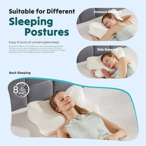 SWEETCRISPY Queen Size Cervical Neck Pillow, Memory Foam with Ice Silk Cover, Ergonomic Contour Design, Cooling & Breathable