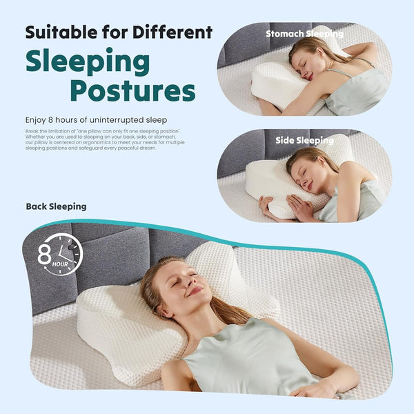 SWEETCRISPY Queen Size Cervical Neck Pillow, Memory Foam with Ice Silk Cover, Ergonomic Contour Design, Cooling & Breathable