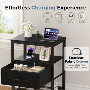 Sweetcrispy Adult 1-Drawer Nightstand with Charging Station, USB & Type-C Ports, Metal Frame