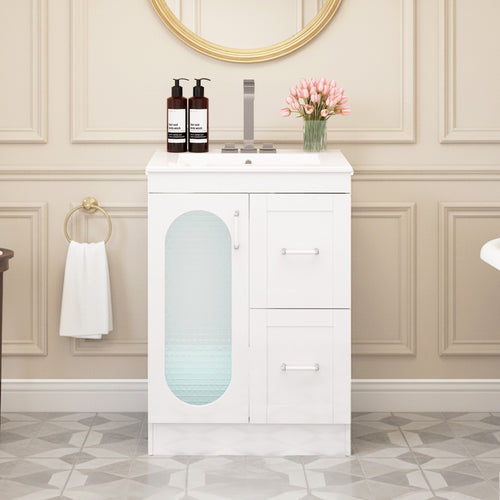 Sweetcrispy Freestanding Bathroom Vanity with Sink, 1 Door and Multiple Drawers
