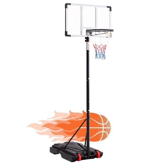 Sweetcrispy Kids Basketball Hoop Adjustable Height 5.1-8.5ft, Portable Indoor Outdoor Play Set with Enlarged Base PC Backboard for Driveway Backyard, Red