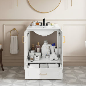 Sweetcrispy Modern Bathroom Vanity Cabinet with Sink, 2 Door and Multiple Drawers