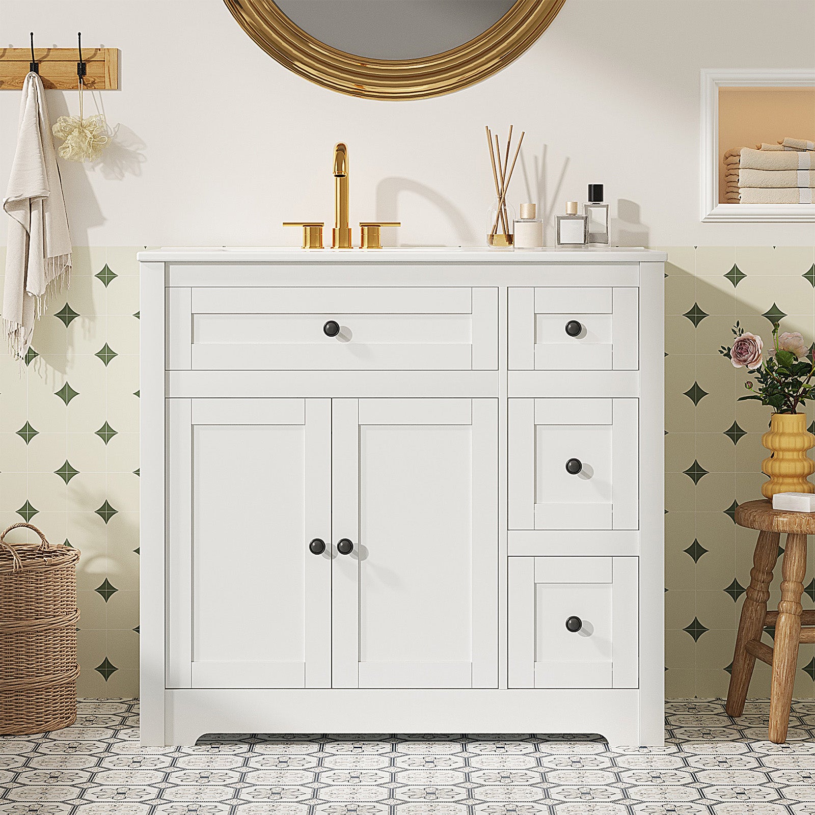 Sweetcrispy Bathroom Vanity with Ceramic Sink and Storage, White – sweetcrispy