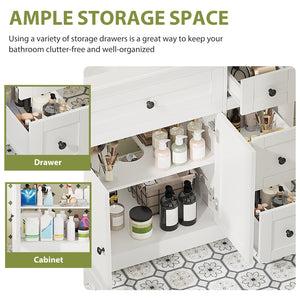 Sweetcrispy Bathroom Vanity with Ceramic Sink and Storage, White