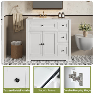 Sweetcrispy Bathroom Vanity with Ceramic Sink and Storage, White