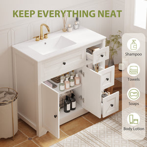 Sweetcrispy Bathroom Vanity with Ceramic Sink and Storage, White