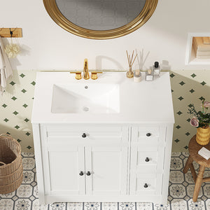 Sweetcrispy Bathroom Vanity with Ceramic Sink and Storage, White