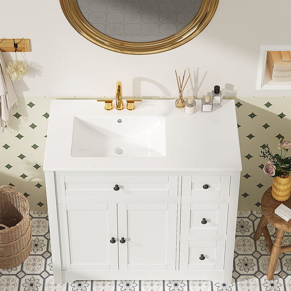 Sweetcrispy Bathroom Vanity with Ceramic Sink and Storage, White
