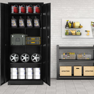 Sweetcrispy Lockable Metal Storage Cabinet with Wheels and Adjustable Shelves