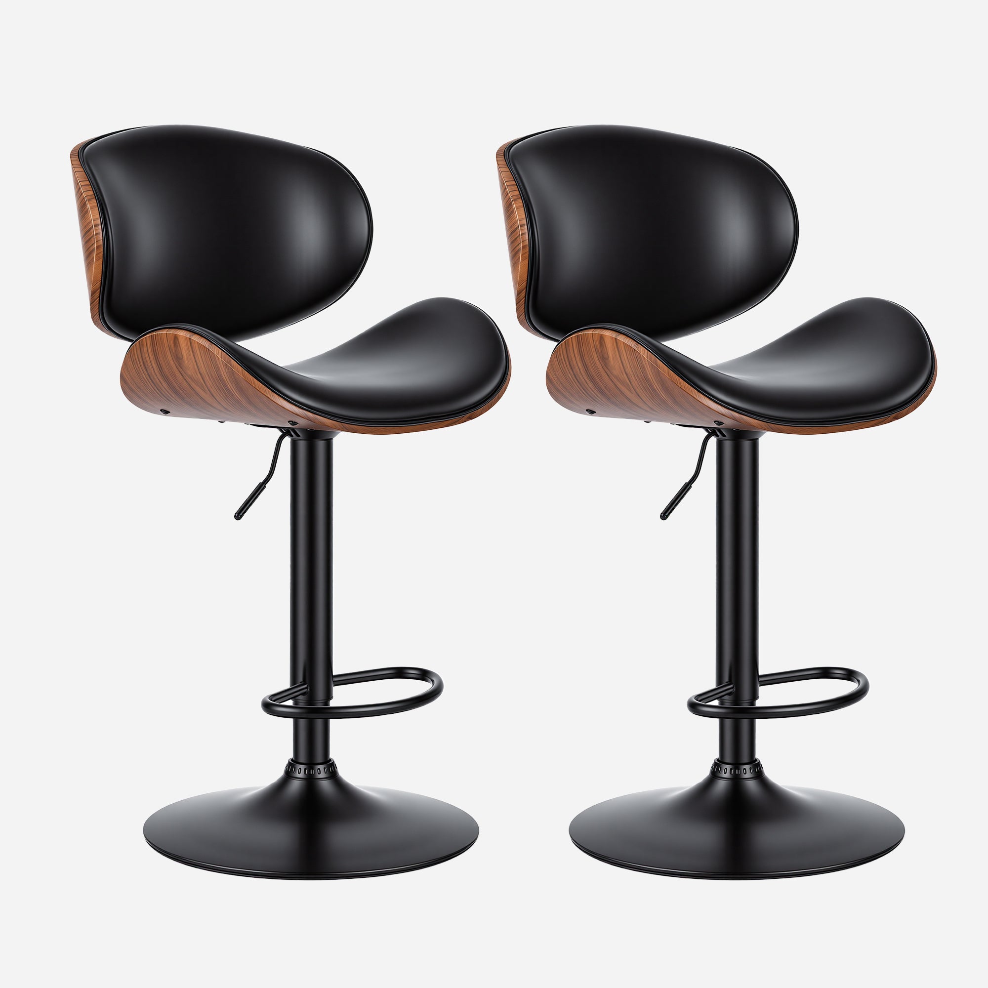Sweetcrispy Adjustable Bentwood Bar Stools with PU Leather Upholstery and Footrest-Set of 2 – sweetcrispy