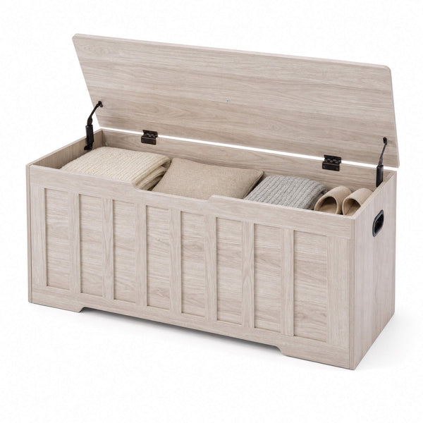 Sweetcrispy Wooden Storage Bench with Soft-Close Lid