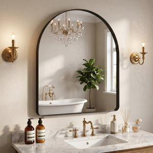 Sweetcrispy Arched-Top Rectangular Wall-Mounted Mirror – Aluminum Frame, HD Tempered Glass, Perfect for Bathroom, Bedroom & Living Room