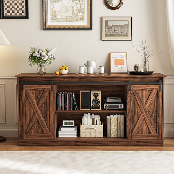 EDX TV Stand for 32-65 Inch TV Farmhouse Entertainment Center with Storage Cabinets