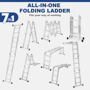 Sweetcrispy 7-in-1 Aluminum Folding Ladder, Extension Telescoping Ladder with Safety Locks
