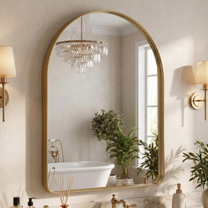 Sweetcrispy Arched-Top Rectangular Wall-Mounted Mirror – Aluminum Frame, HD Tempered Glass, Perfect for Bathroom, Bedroom & Living Room